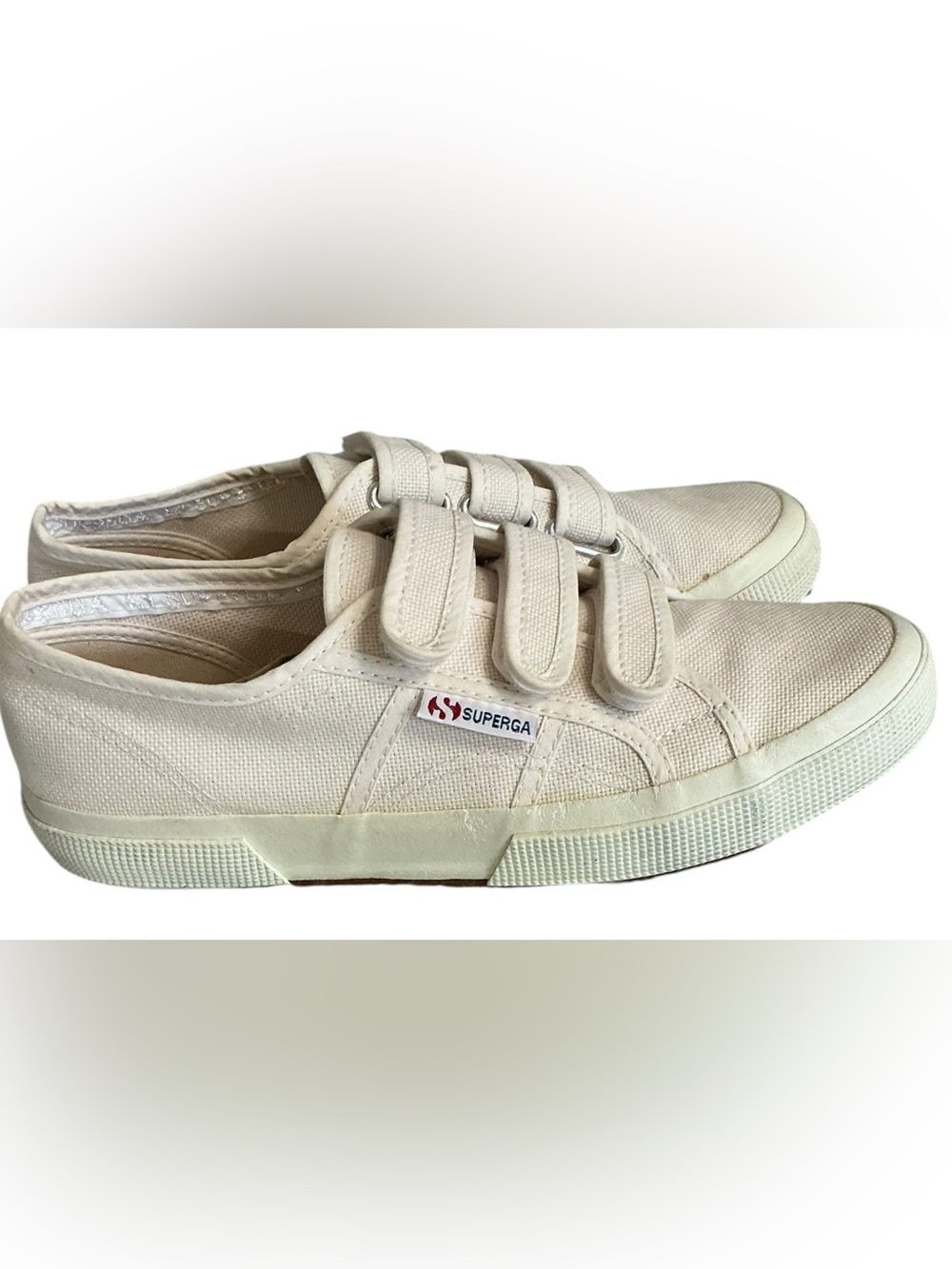 Superga White Canvas Velcro Strap Sneakers Shoes Women’s Casual Low Top size 8.5